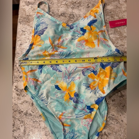 Xhilaration One Piece Swimsuit XL side cleavage floral blue NWT - Picture 8 of 9